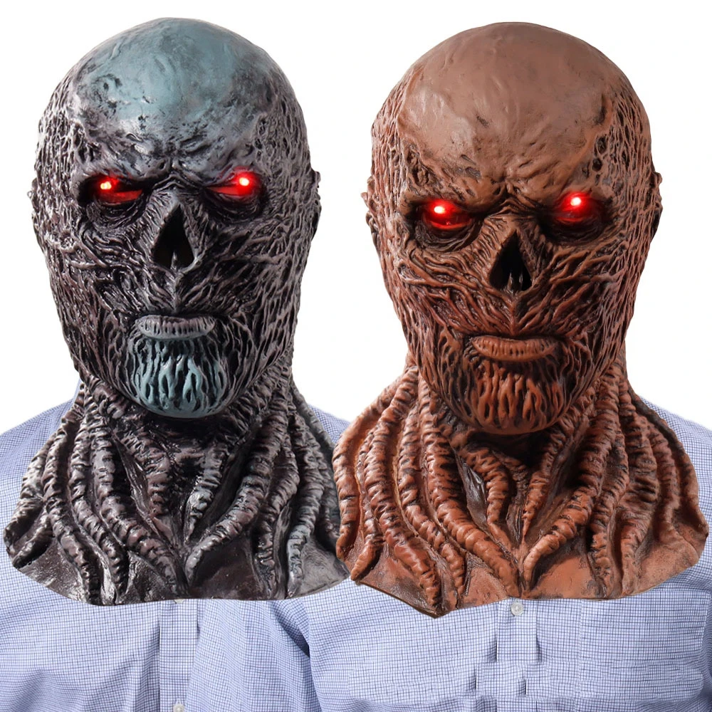 Vecna Cosplay Mask Adult Horror Latex Full Head Helmet with LED Red Eyes Halloween Party Scary Costume