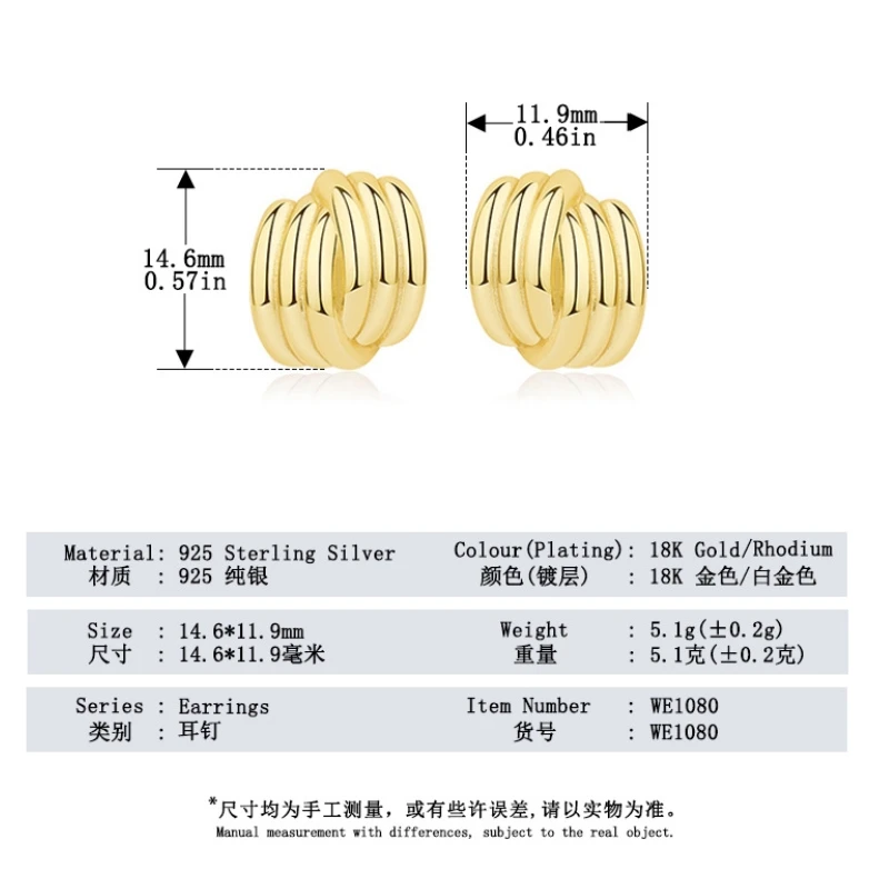 S925 sterling silver plated with 18K gold, three-layer vertical stripe cross earrings, women's high-end personalized earrings