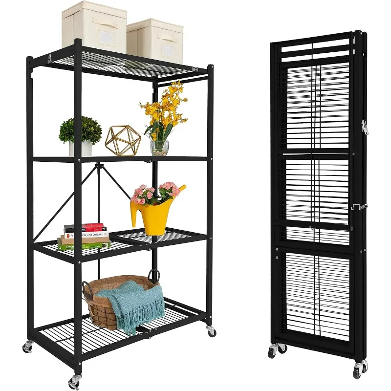 

Foldable Heavy Duty Metal Garage Storage Rack with Wheels and Powder Coated Steel for Home and Office Organization