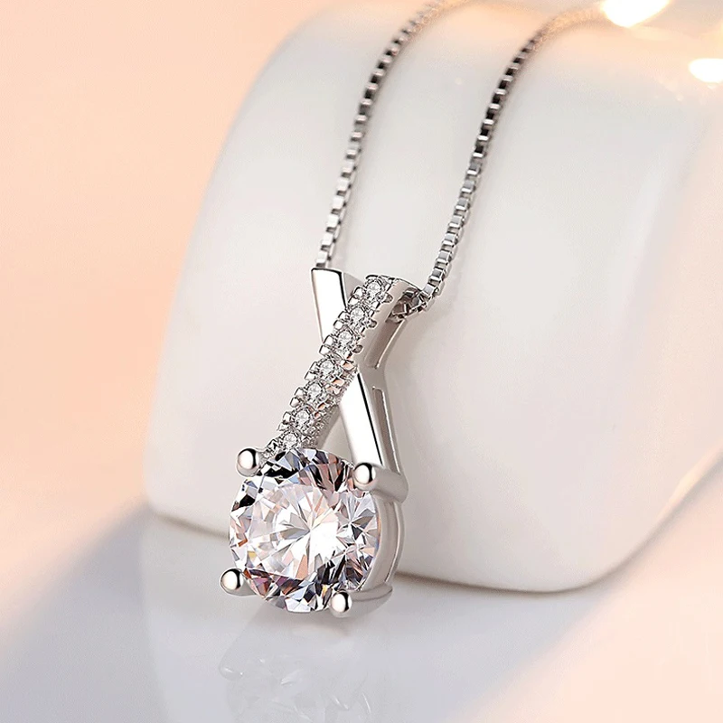 S925 Sterling Silver Luxury Zircon X-Shape Necklace for Women Exquisite CZ Clavicle Chain Necklace Fine Jewelry Wholesale NK023