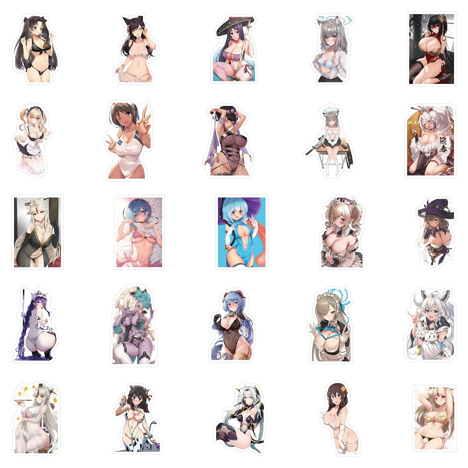 50pcs Cartoon Sexy Two-dimensional Anime Heroine Genshin Hentai Waifu Exclusive Stickers