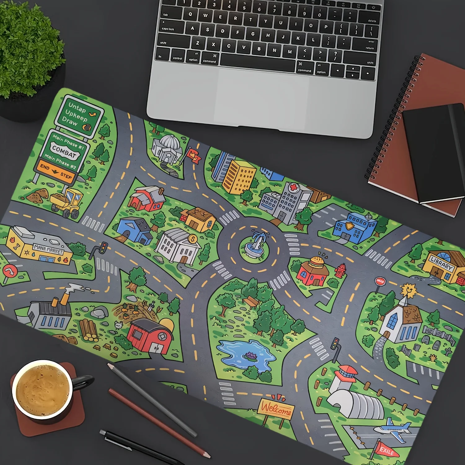 1pc Kids City Road Map Rubber Desk Mat, Non-Slip Large Mouse Pad, Playful Town Traffic Design, Water-Resistant Keyboard Pad