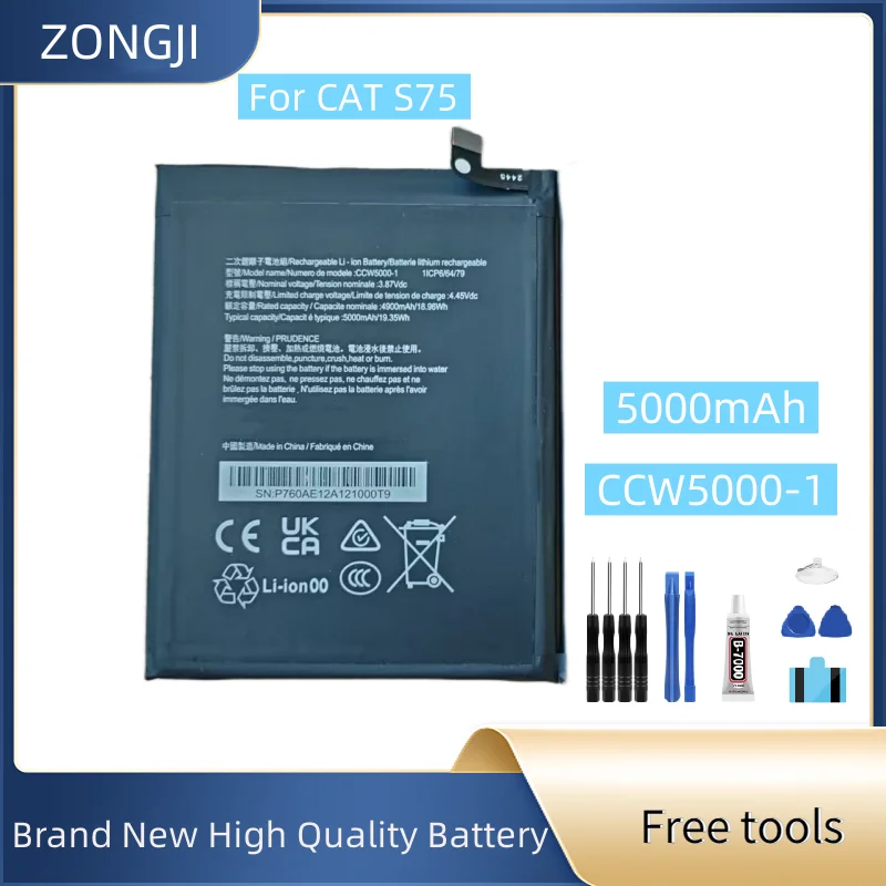 

New Battery CCW5000-1 5000mAh Battery For CAT S75 Mobile phone Battery + Free Tools