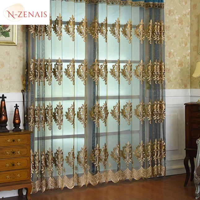 New European Style Luxury Embroidered Curtains Custom Translucent Bedroom Curtains Tulles Finished Products Customization