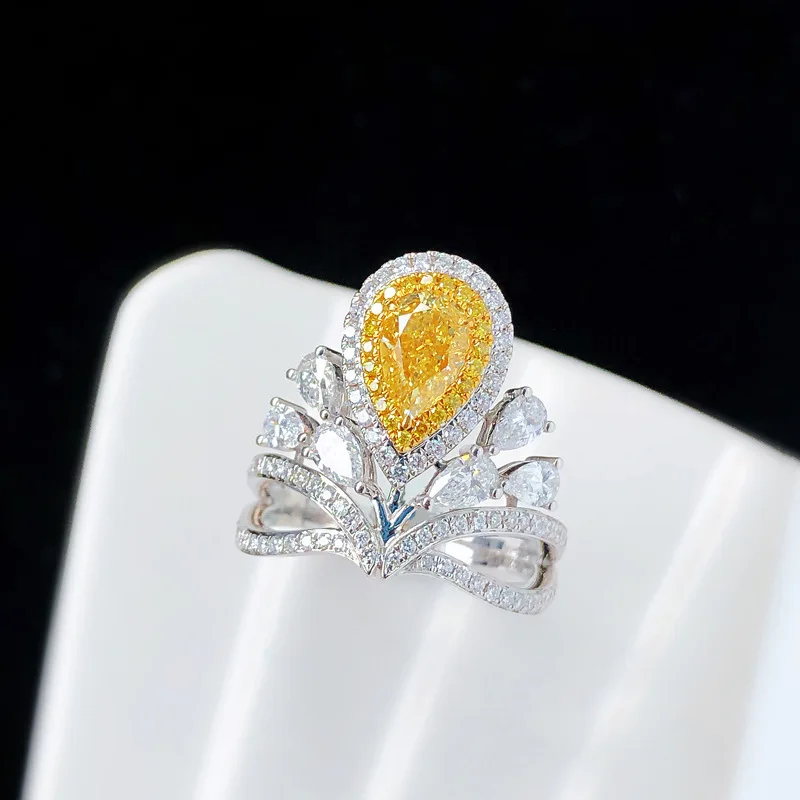 DIY accessories New European and American luxury crown series, Asci yellow diamond water drop ring, crown ring, colored treasure