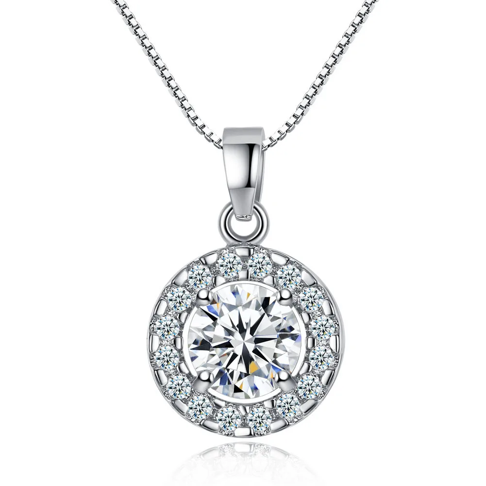 Moissanite Diamond Pendant Necklaces Round Classic Simple  For Women 925 Sterling Silver Luxury Chain Trending Iced 1CT