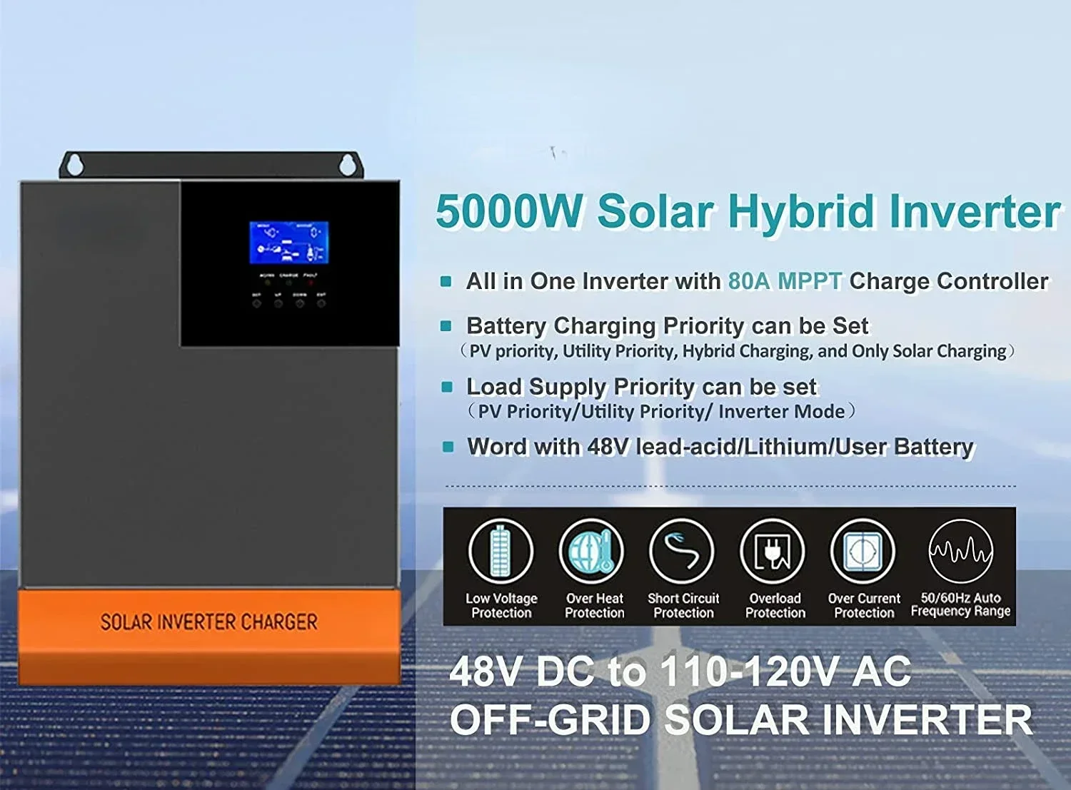 5.5kW MPPT 100A optical 220V 48V 5500W parallel 12pcs three-phase solar system hybrid solar inverter