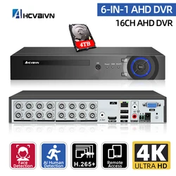 H.265 4K AHD CVI TVI HVR 6-in-1 DVR 16CH Video Recorder P2P Remote Phone Monitoring for Security Surveillance System Kit