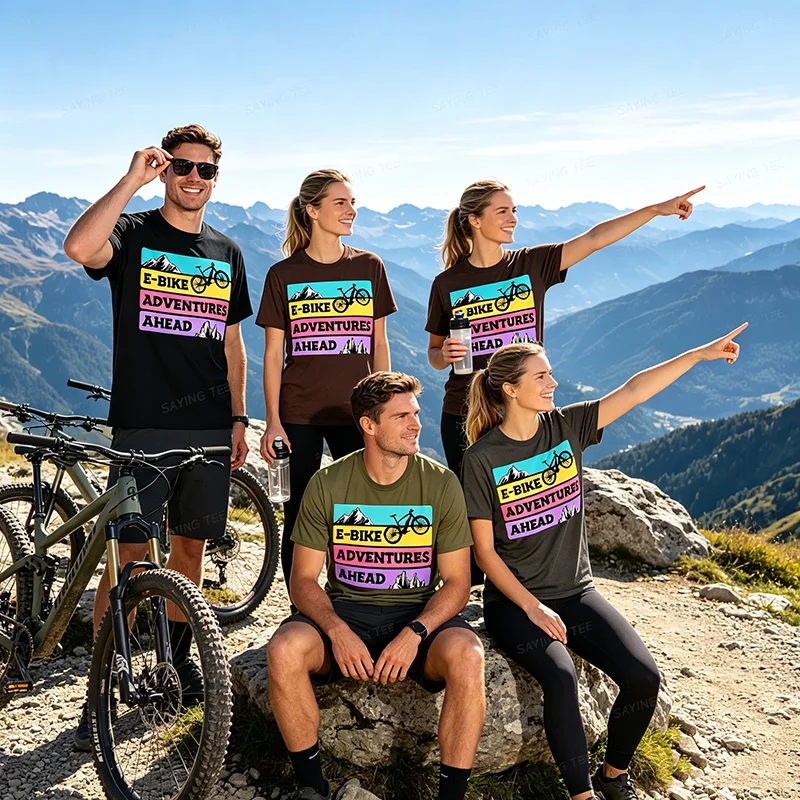 EBike-Fahrer: E-Bike-Abenteuer liegen vor Ihnen – Lustiges E-Bike-T-Shirt, Y2K Mountainbike-Fahrliebhaber-Grafik, Outdoor-Kleidung mit Spruch-T-Shirt – Detail 3