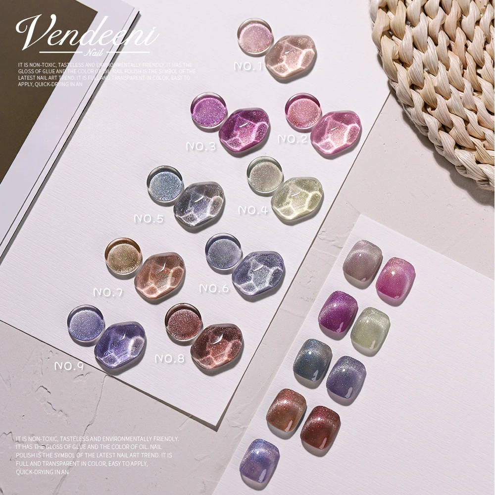 Vendeeni 9 Colors Discolored Cat Eye Gel Nail Polish Light Changes Color Cat Eye Gel Varnish Salon Manicure Nail Art Gel Lacquer