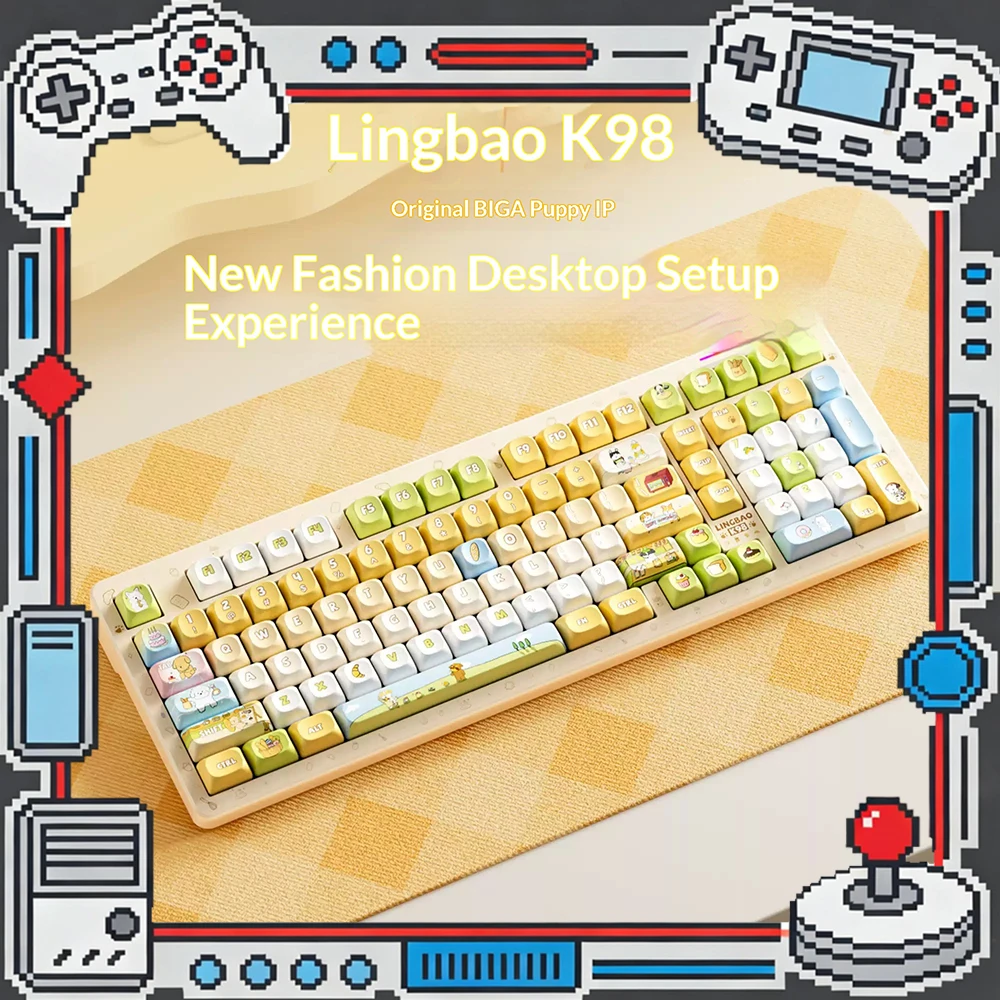 Lingbao K98 Mechanical Keyboard Tri Mode Hot Swap Gasket Wireless Keyboard Five-layer pile is fully filled 10000mAh battery Pc