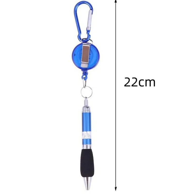 1Set Metal Ball-Point Pen With Rope Ring Portable Anti-Lost Pull-String Buckle Pen Carabiner Retractable Pen