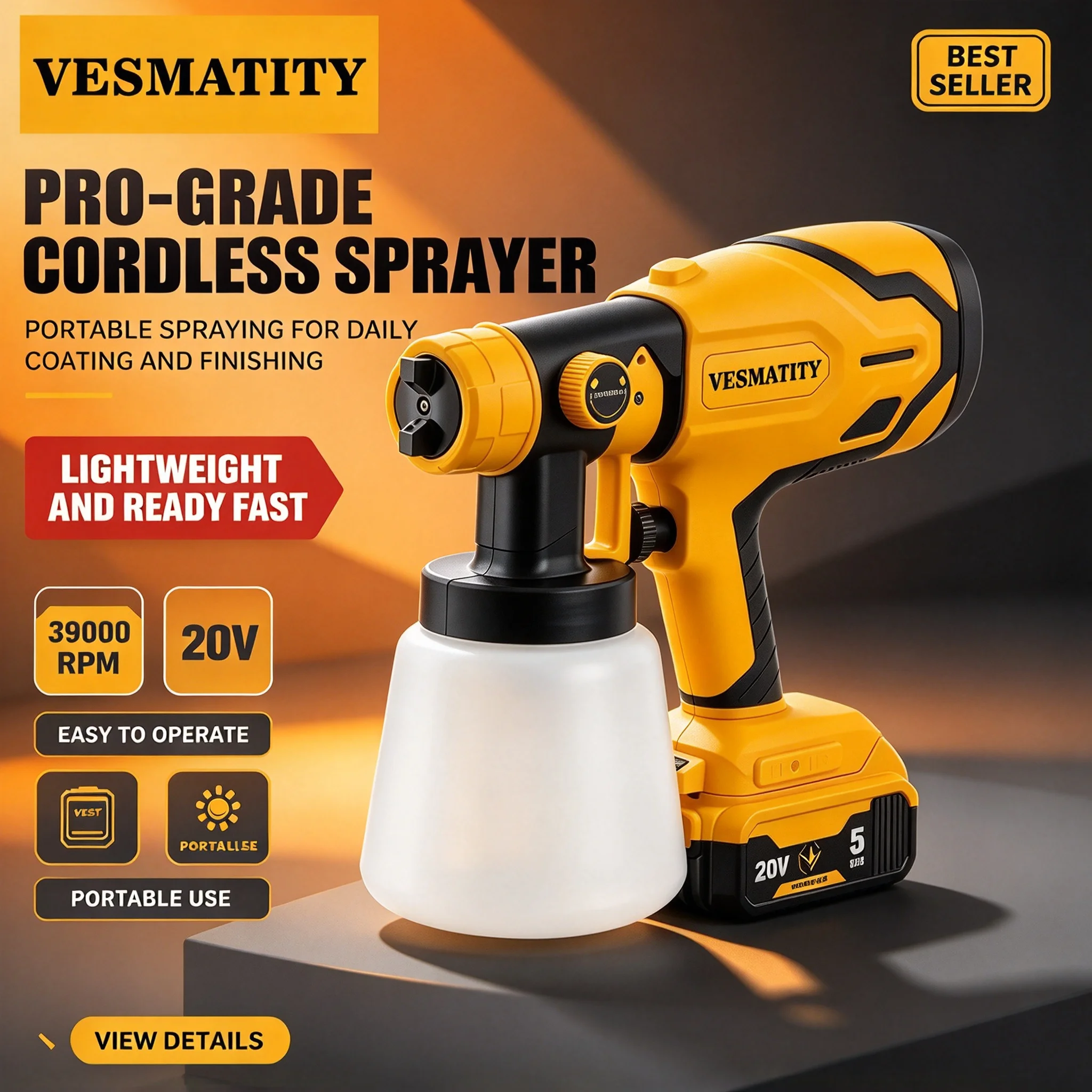 Cordless Paint Sprayer 20V - 고출력 1500W 휴대용 무선 전기 HVLP