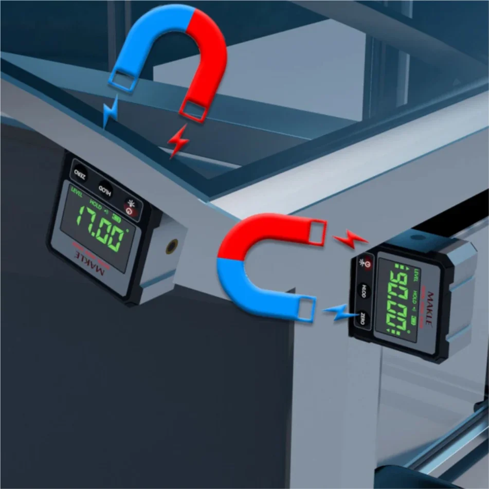 2면 레이저 디지털 각도기 경사계 레이저 레벨 자석 베이스 각도 측정기