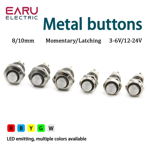 Interruptor de botón de enclavamiento momentáneo impermeable, 8mm, 10mm, LED, arranque de cabeza alta, motor automático, 1NO, timbre, interruptor instantáneo