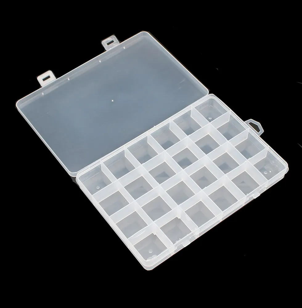 24 Slots Adjustable Jewelry Storage Box Case Craft Organizer Beads Multi Grids Transparent Plastic Storage Box Portable