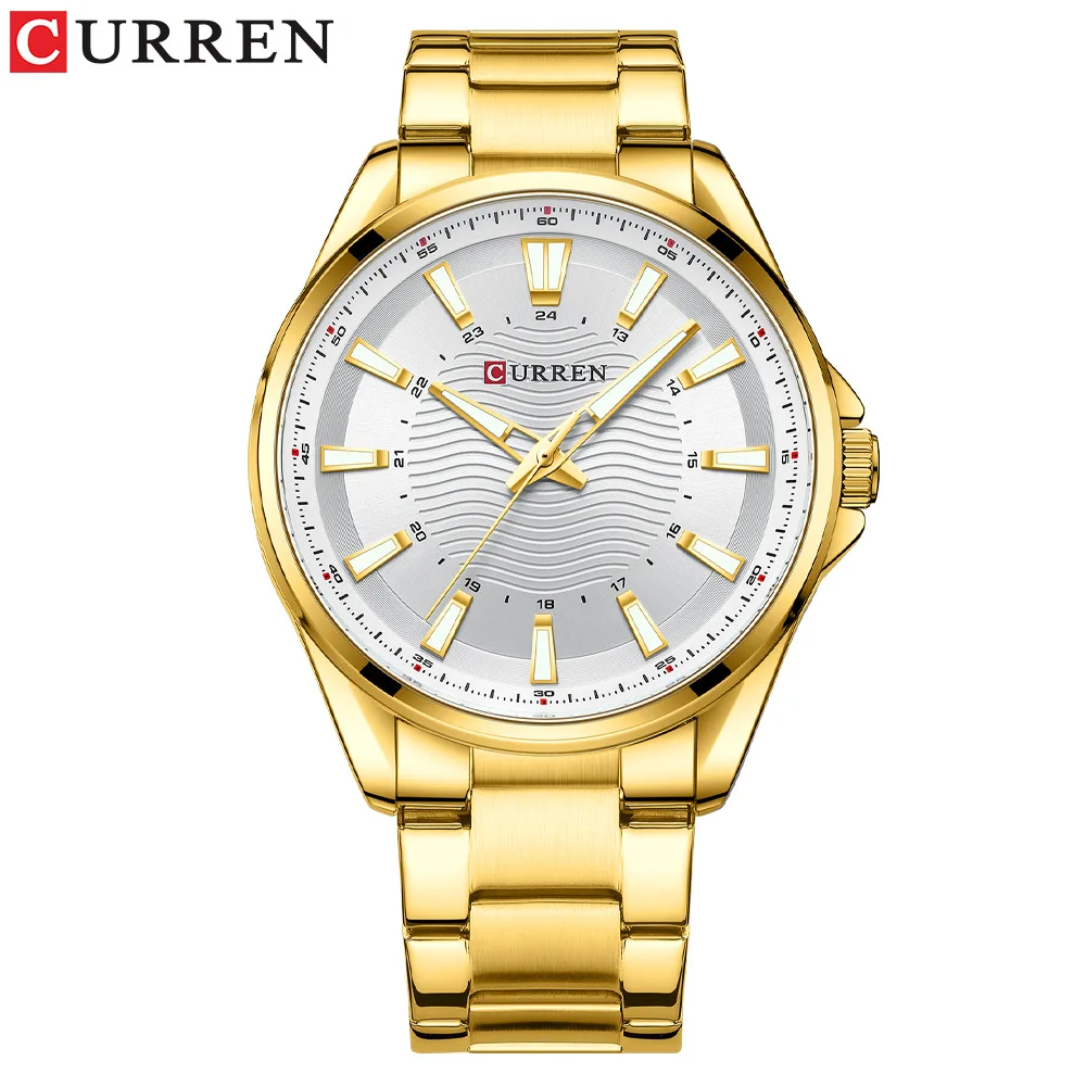 

CURREN 8424 Men's Quartz Watch Business Fashion Simple Clock Black Gold Silvery Stainless Steel Strap Watch for Male