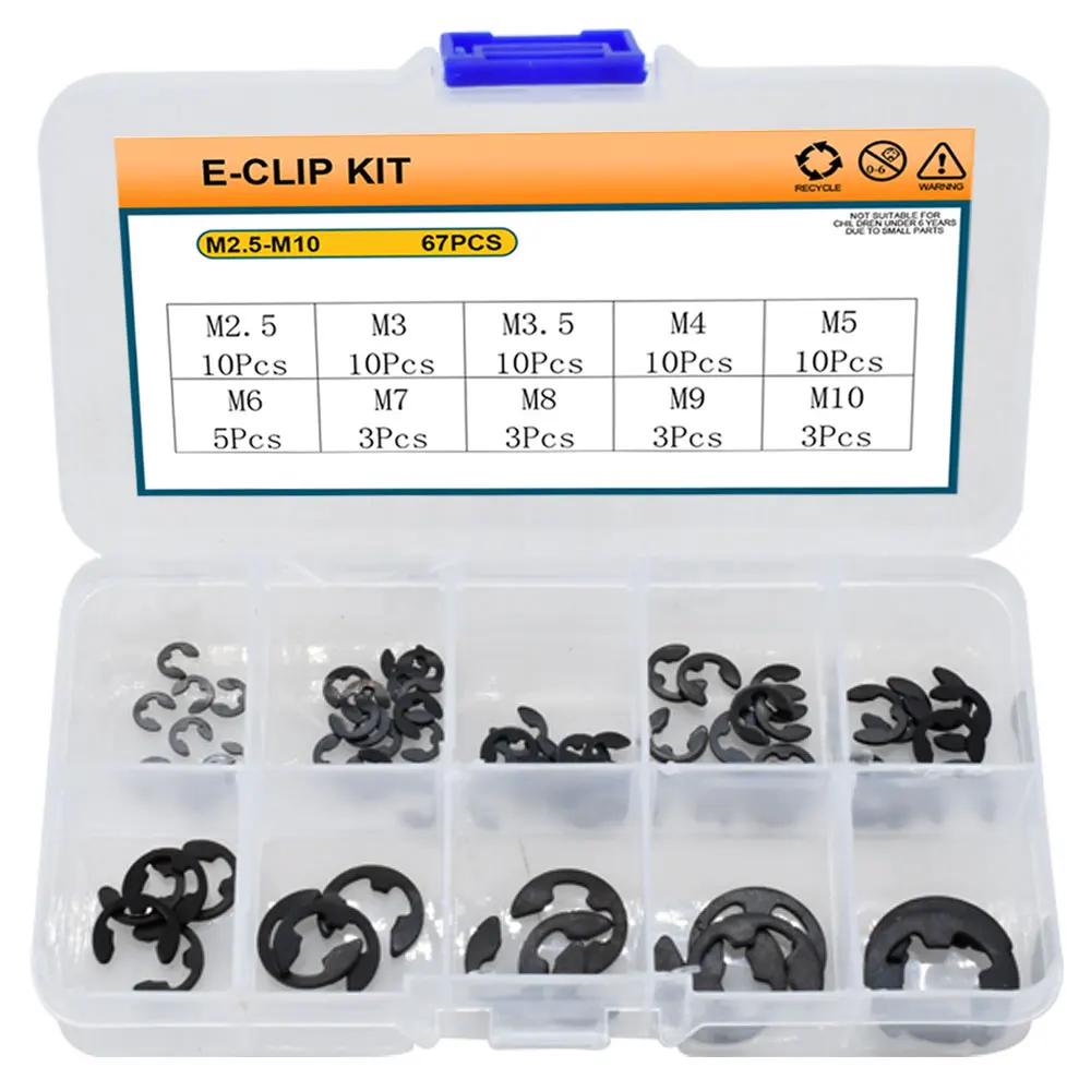 M2.5 M3.5 M4 M5 M6 M7 M8 M9 M10 304 Stainless Steel Clip Washer Circlip Assortment Kit carbon steel E-Clip Snap Locking Ring