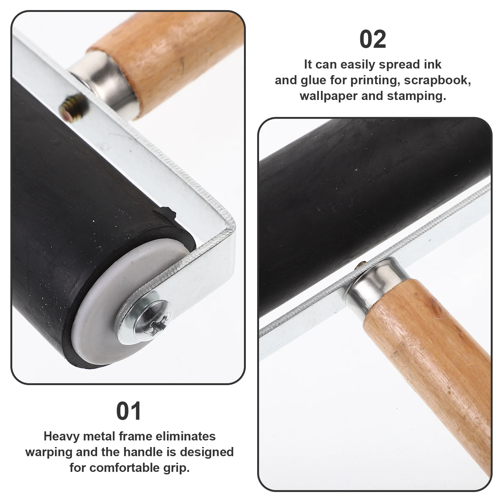 

Ink Roller Tool for Craft Projects Rubber with Non Warping Metal Frame Easy to Use for Graphic Arts Black