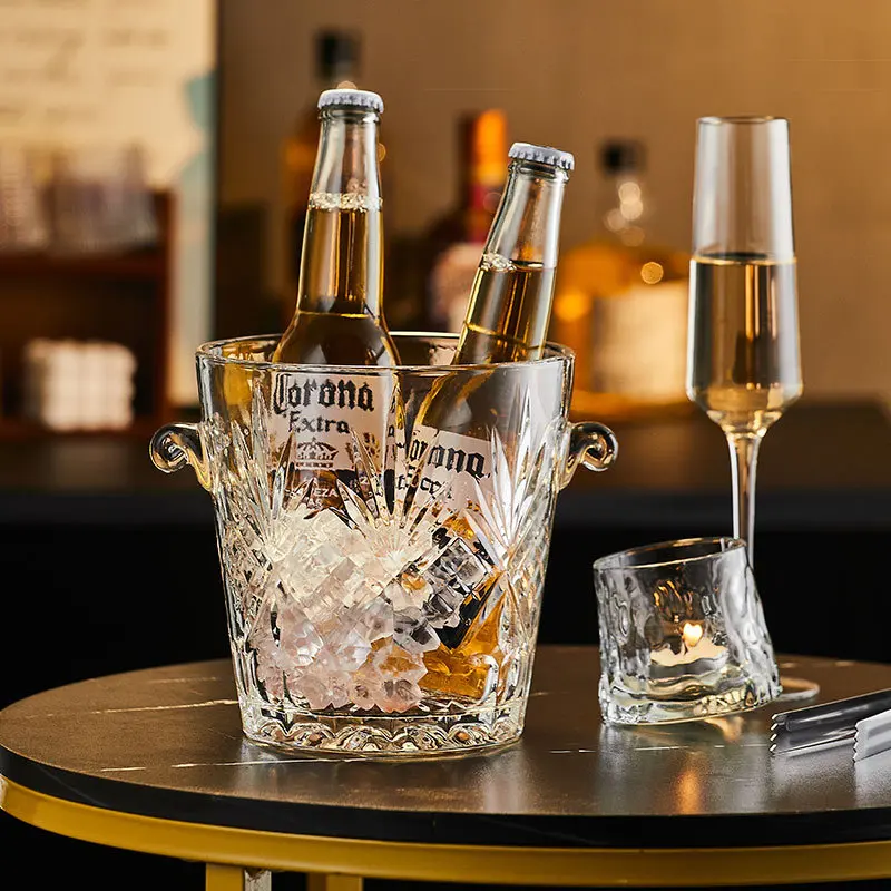 Creative crystal glass insulated red wine beer ice bucket home KTV bar large European ice cube bucket champagne barrel