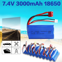 1PCS 7.4V 3000mah 2s Lipo Battery 18650 Rechargeable 25C For Wltoys 12423 10428 12429 12401 12402 12402A RC Car Spare Parts