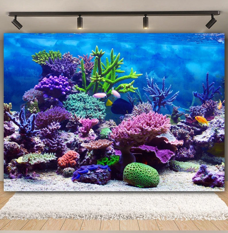 Underwater World Seabed Backdrop Photography Ocean Undersea Fish Coral Aquarium Fish Tank Background Baby Portrait Photo Studio