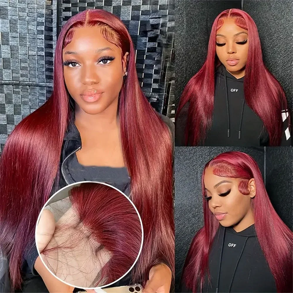 99J Burgundy Lace Front Wigs Human Hair Pre Plucked Hairline 200Density 13×4 Transparent Wig For Women Human Hair With Baby Hair
