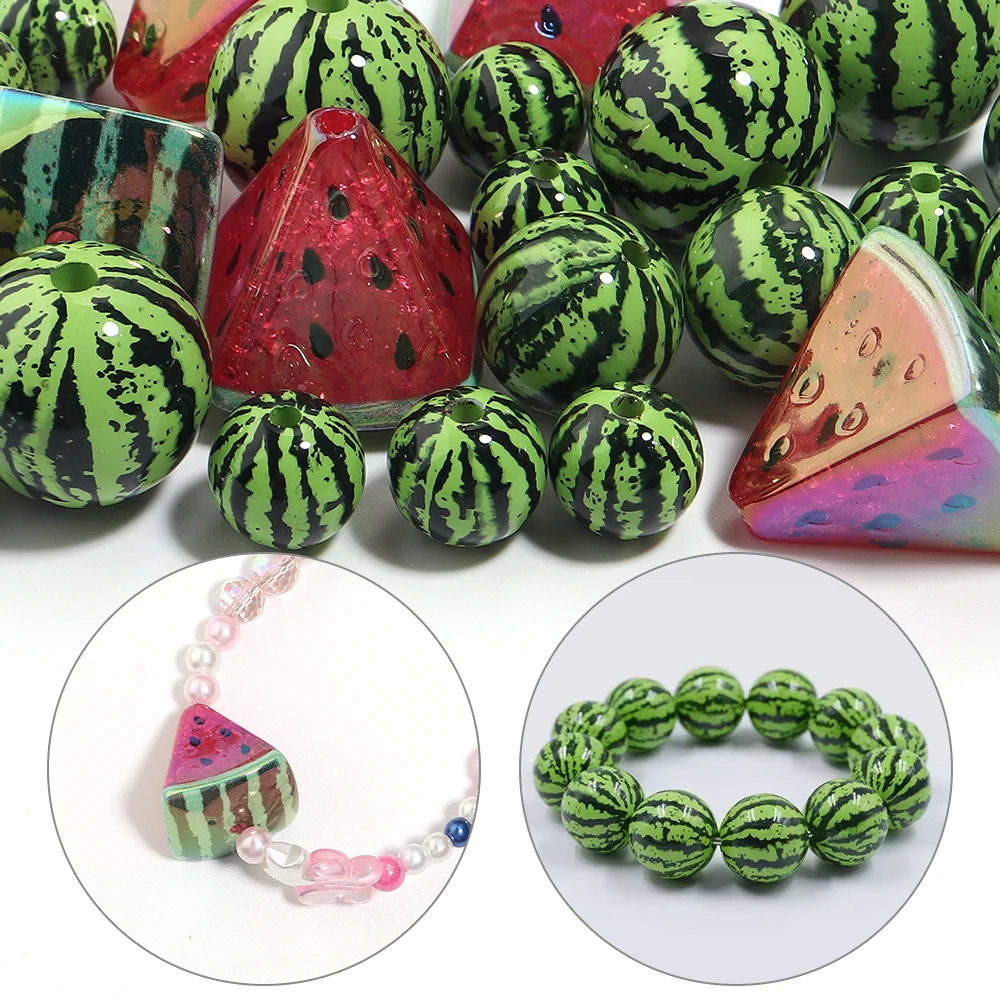 5–10 Stück wassermelonenförmige Acrylperlen, lose Abstandshalter-Obstperlen für die Schmuckherstellung, DIY-Schlüsselanhänger, Armband, Halskette, Zubehör – Detail 3