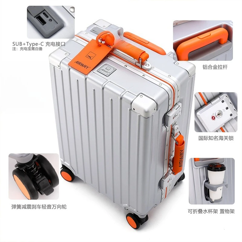 Multifunctional, aluminum frame trolley case, boarding case, luggage, combination lock, universal wheel