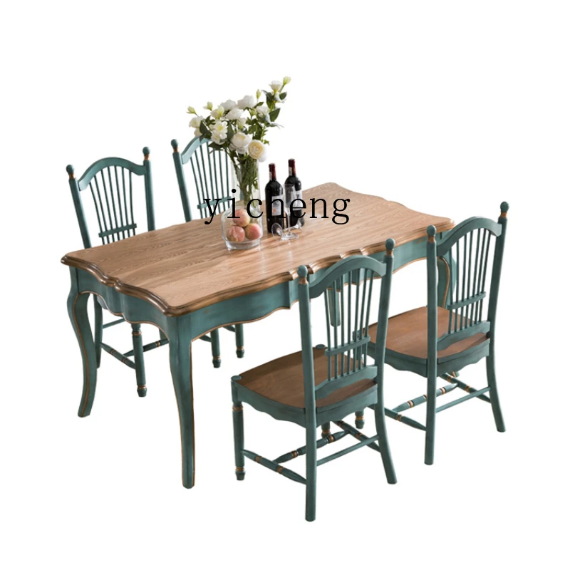 

ZF Country Furniture Pastoral Solid Wood Dining-Table Chair Home Style Small Apartment Dining Table