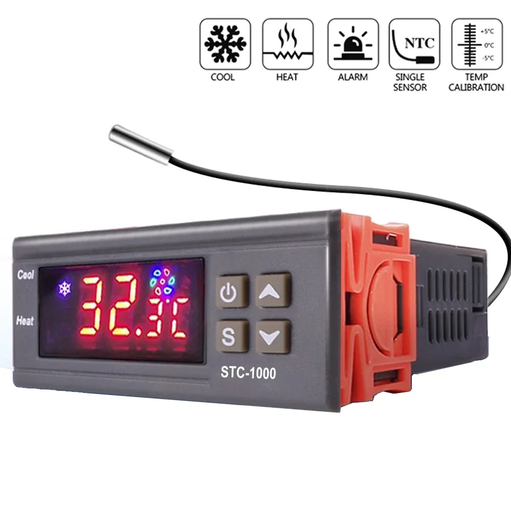 New STC1000 220V LED Digital Thermostat Digital Temperature Controller Thermoregulator incubator Relay With Sensor Probe Cable