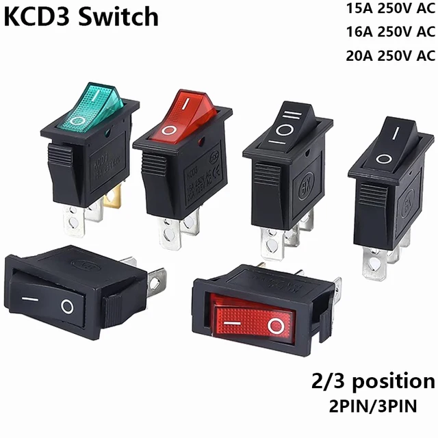 1 SZTUK KCD3 Przełącznik kołyskowy ON-OFF ON-OFF-ON 2 pozycje 3 piny Sprzęt elektryczny z włącznikiem zasilania 16A 250V / 20A 125V AC