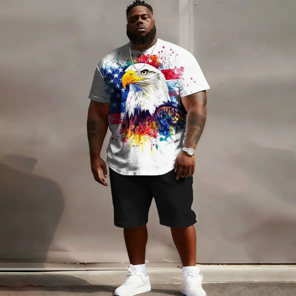 

Мужской комплект с короткими рукавами больших размеров S-9xl: Eagle-Chic Vibe — 2 предмета большого и высокого кроя, мягкая дышащая ткань,