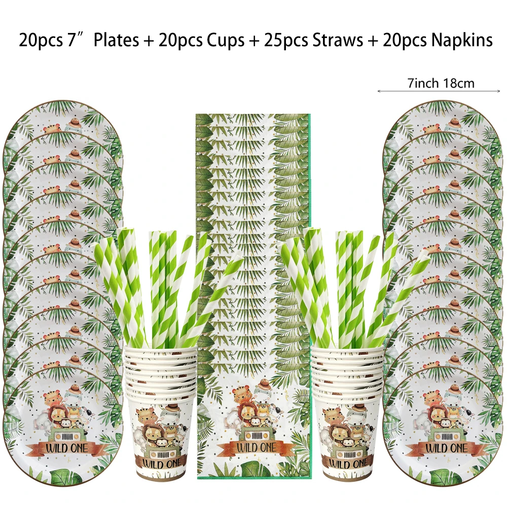 Jungle Animal Disposable Tableware Paper Plate Cup Napkin for Kid Birthday Party Decorations Forest Safari Theme Party Supplies