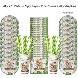 Jungle Animal Disposable Tableware Paper Plate Cup Napkin for Kid Birthday Party Decorations Forest Safari Theme Party Supplies