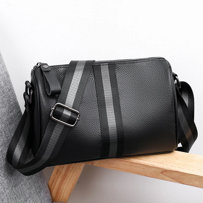 Men's Bag Leather 2022 New Fashion Shoulder Bag Large Capacity Wide Strap Crossbody Bag First Layer Cowhide Small Square Bag