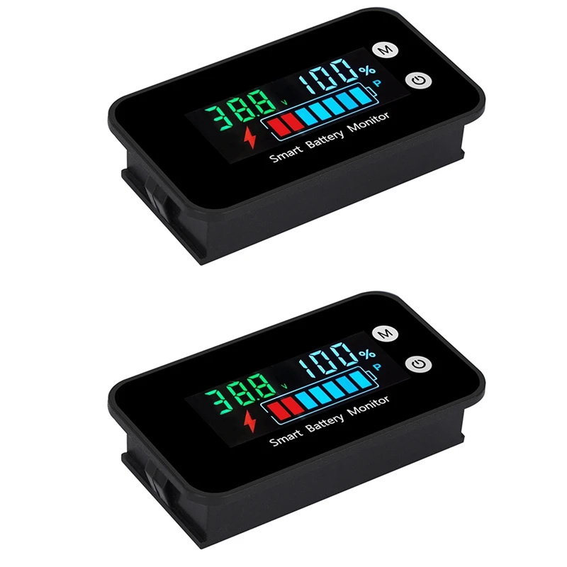 2X 7-100V Digital Battery Capacity Tester Battery Monitor Voltage Temperature Switch Meter For Car Ships, NO Waterproof