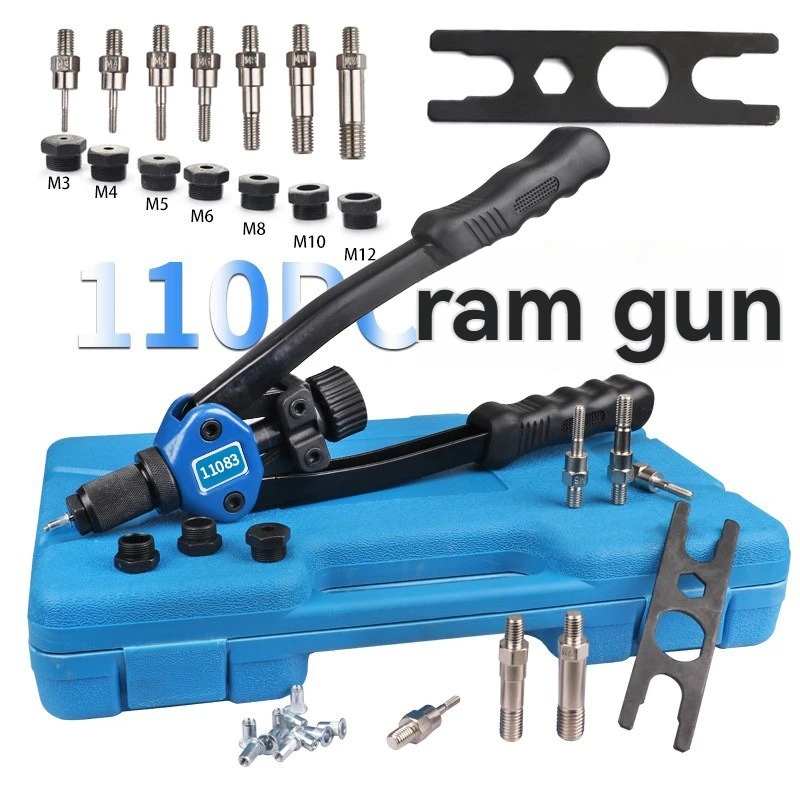 110pc Manual Riveting Machine 8 Rivet Gun Nut Tool M3-M12 Threaded Nut Riveting Machine Rivet Set