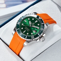 OBLVLO Top Brand Men Green Dial Automatic Watch Super Luminous Orange Rubber Strap Diviing Sport Mechanical Watch Reloj DM