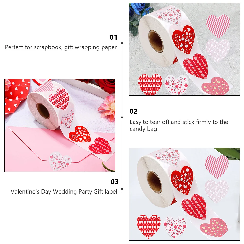 

1000Pcs Heart Pattern Label Stickers Vibrant Color Perfect for Gift Wrapping Scrapbooking Party Favor Sealing Stickers