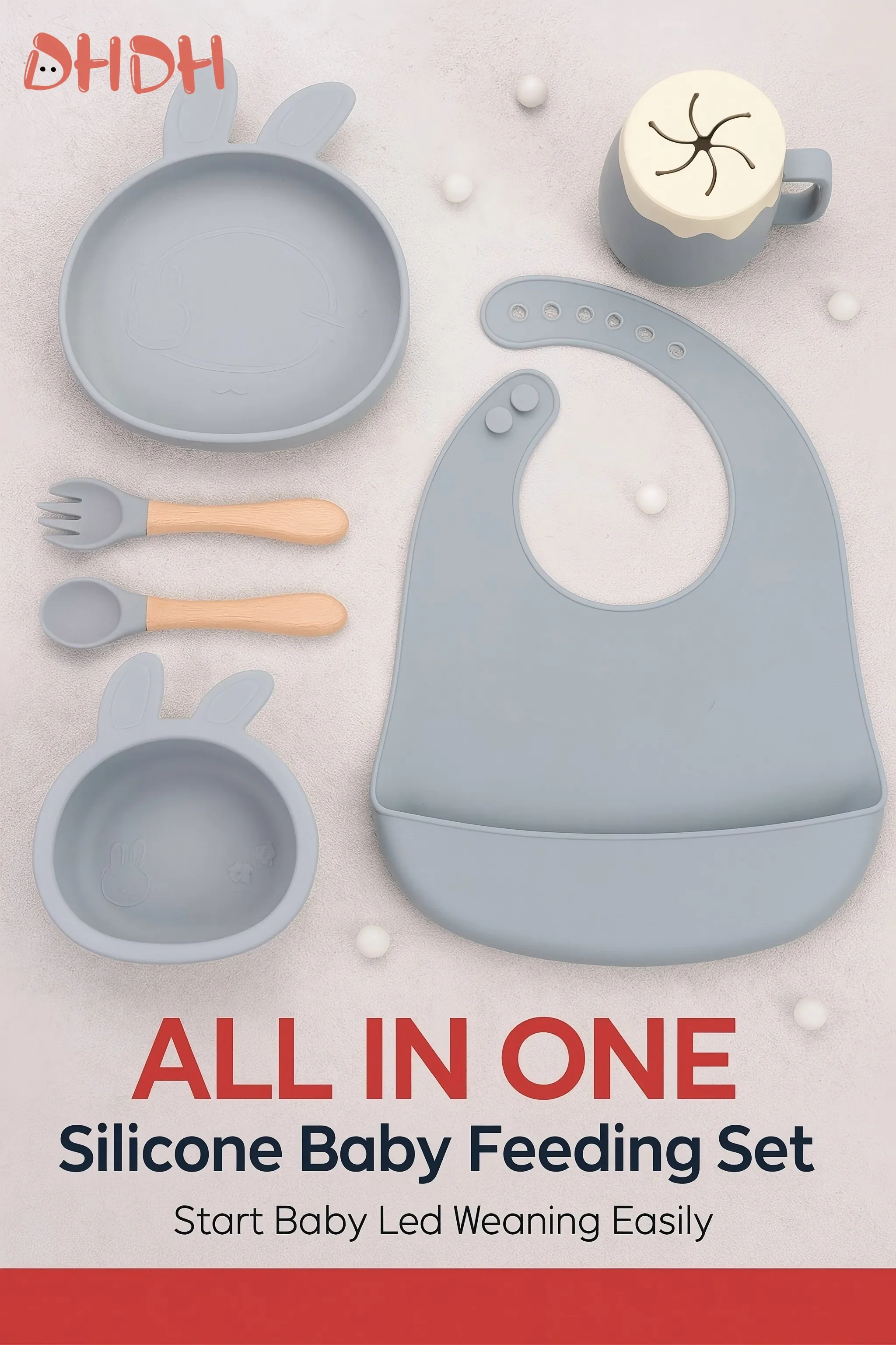

Baby Feeding Set | Silicone Bowl with Suction, Bib, Cup, Fork & Spoon | Infant Tableware Kids Plate BPA-Free Baby Dishes Set