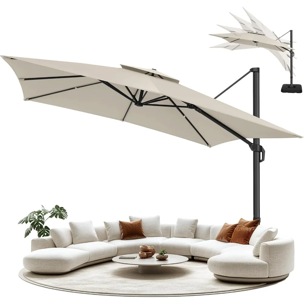 

10ft Cantilever Umbrella Outdoor Umbrella, Windproof Heavy Duty Double Top Offset Umbrella, sun shade Umbrella with 360°Rotation