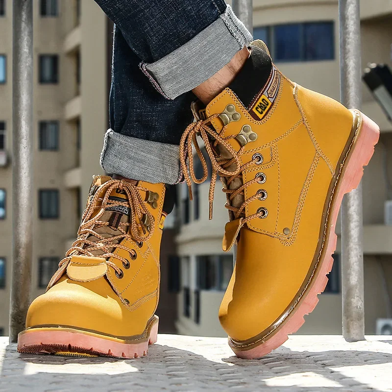 Retro Designer Tooling Work Boots Men Genuine Leather Riding Boots High Quality Platform Couple Ankle Boots Steel Toe Shoes