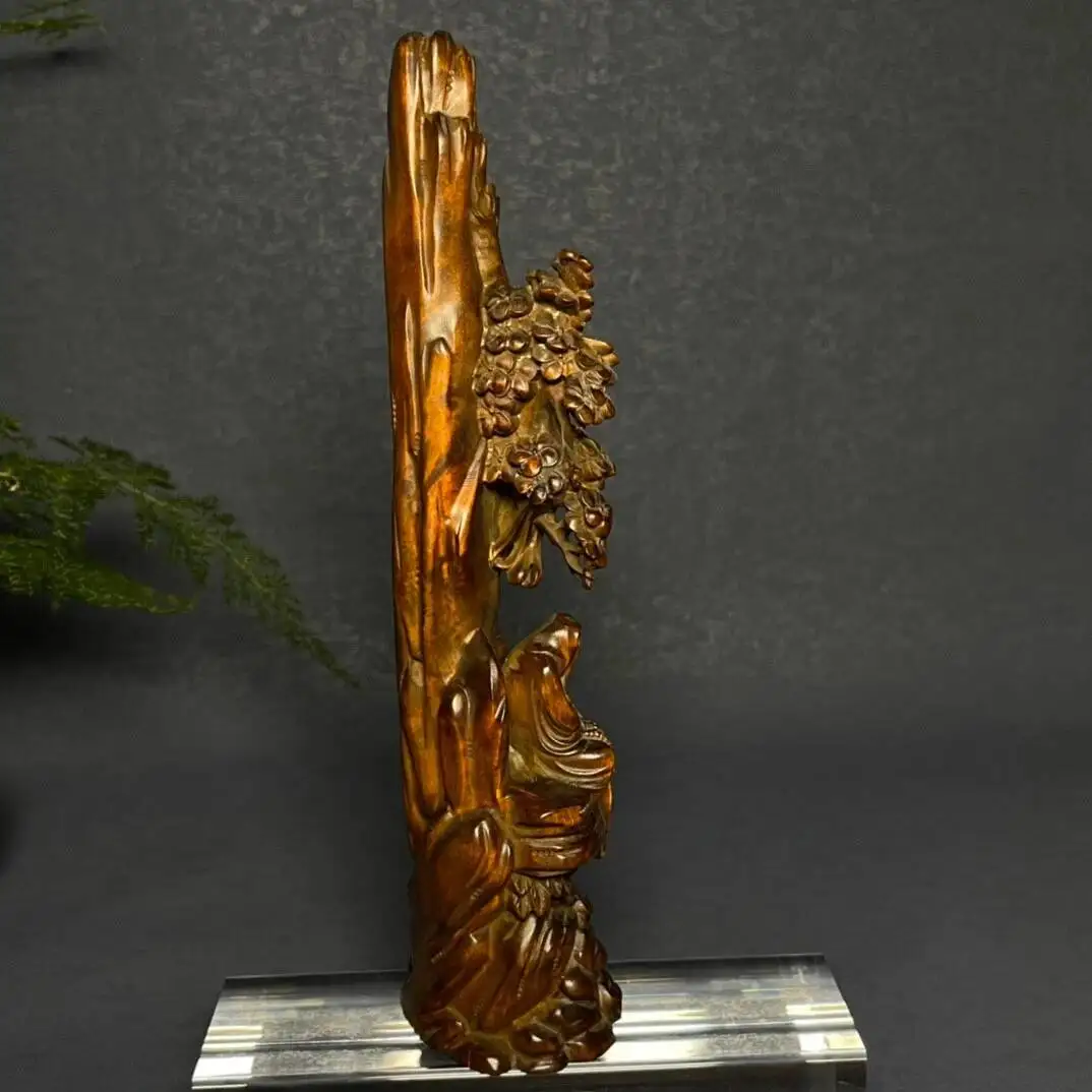 Old Natural Small Leaf Boxwood Handcarve Long-Eyebrow Bodhidharma Decoration