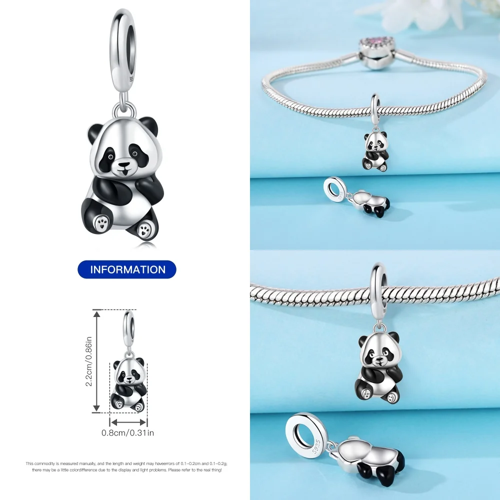 Lindo Panda pingüino encanto Plata de Ley 925 divertido bambú Pandas dijes colgante de cuentas para mujeres pulseras DIY regalos de joyería fina