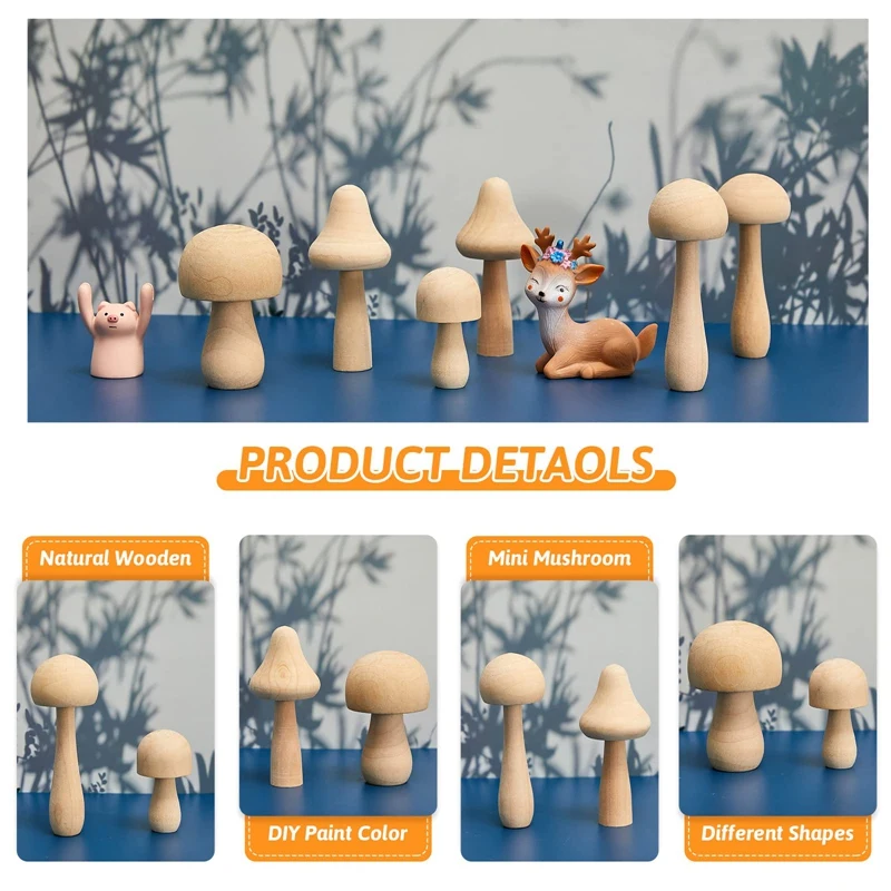 10 Pieces Big Sizes Unfinished Wooden Mushroom Unpainted Wooden Mushroom For Arts And Crafts Projects Decoration