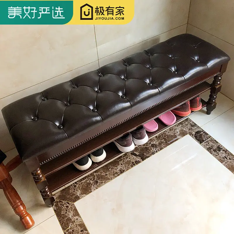 American-style home shoe change stool Sitting shoe cabinet Household European-style solid wood shoe stool Multi-functional