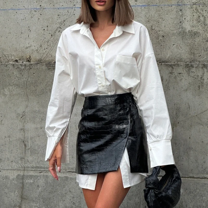 

2024New Fashion Women's Clothing Spring Wear a Set of Simple Loose White Shirt Waist Seal Short Skirt SuitWlj