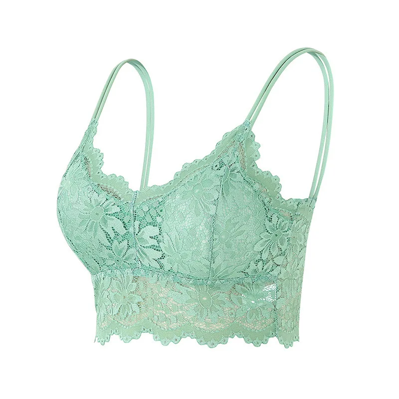 BralUP en dentelle pour femme, bralette rembourrée, caraco dos nageur, haut court, col en V, soutien-gorge sans fil confortable