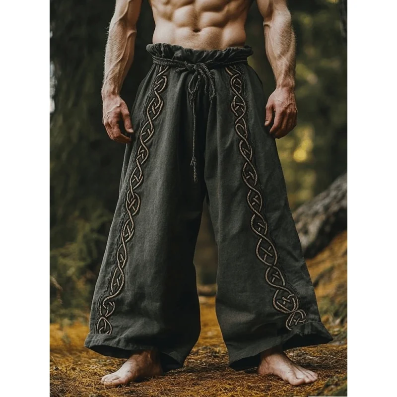 سراويل كاجوال مطبوعة ثلاثية الأبعاد بنمط فايكنغ دراجون كلاسيكية للرجال مع رباط ساق مستقيمة، سراويل شاطئ صيفية